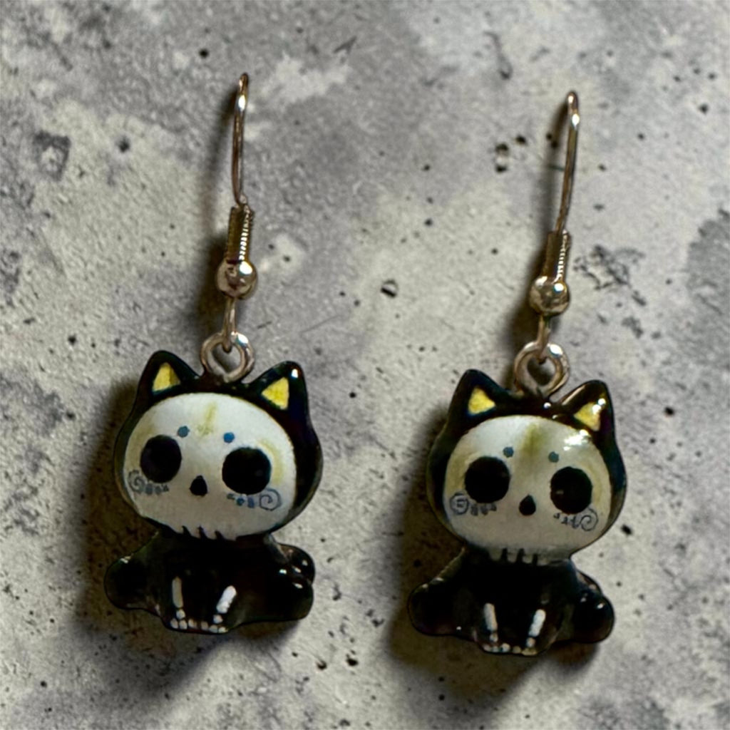 Skeleton Kitty Drop Earrings