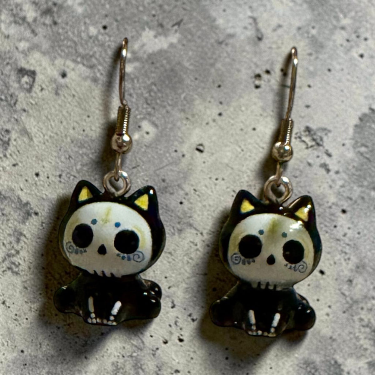 Skeleton Kitty Drop Earrings