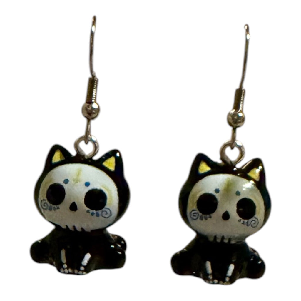 Skeleton Kitty Drop Earrings