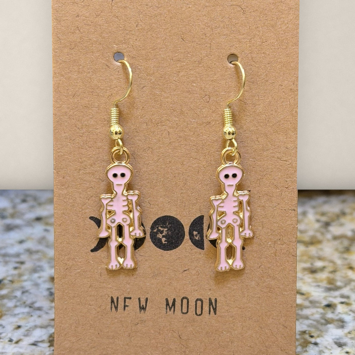 Pink Skeleton Drop Earrings
