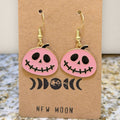 Stitched Smile Pink Pumpkin Drop Earrings