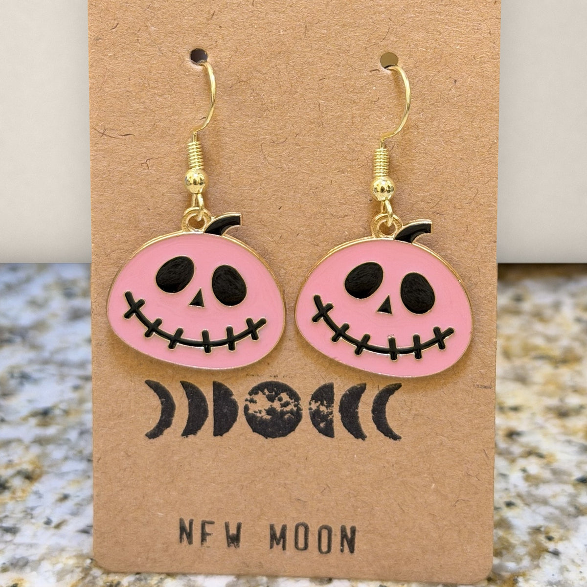 Stitched Smile Pink Pumpkin Drop Earrings