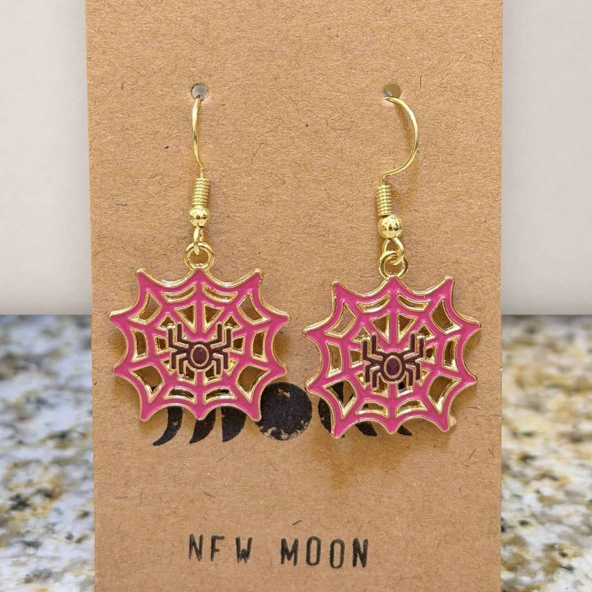 Pink Spiderweb Drop Earrings