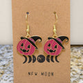 Hot Pink Pumpkin Witch Drop Earrings