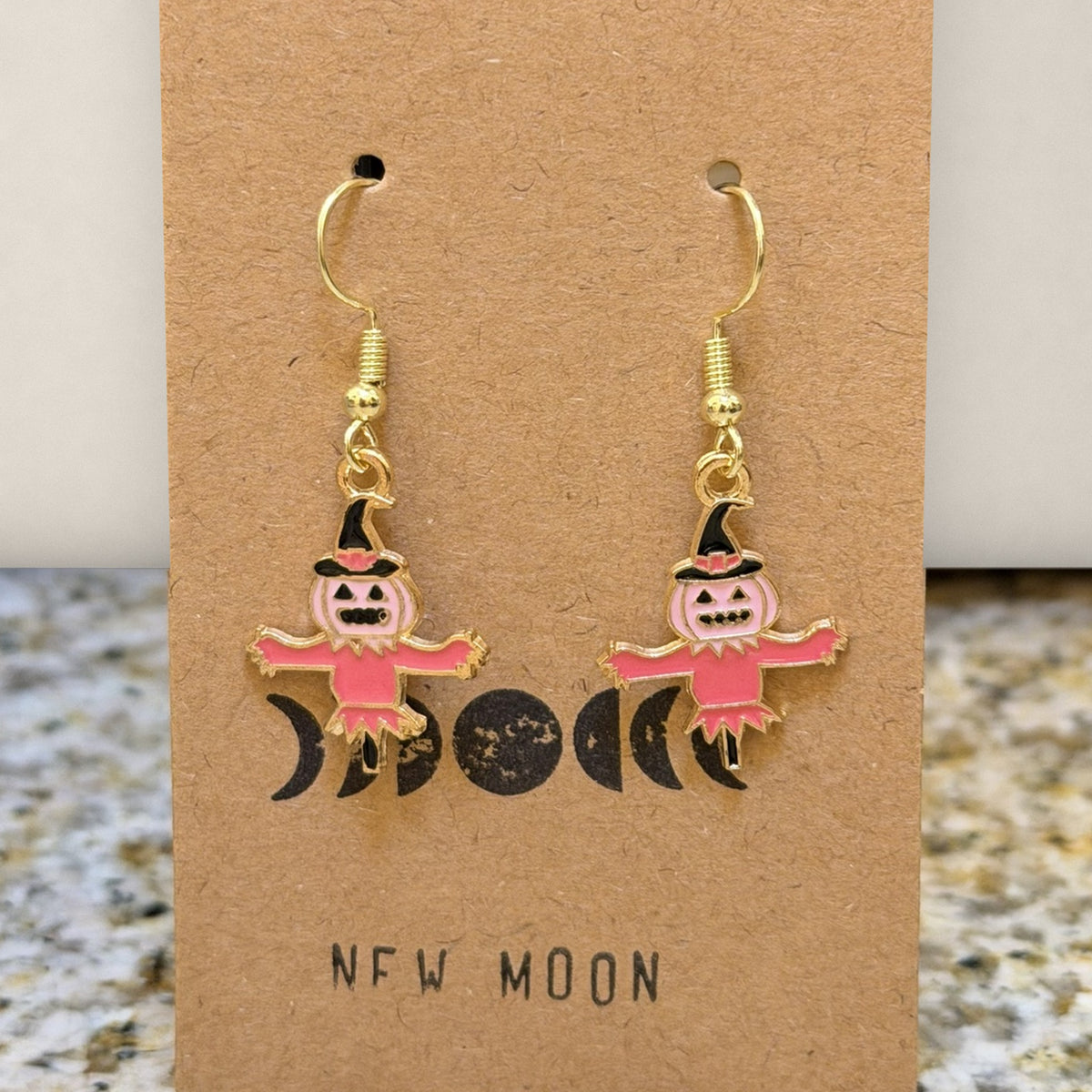 Pink Pumpkin Scarecrow Drop Earrings